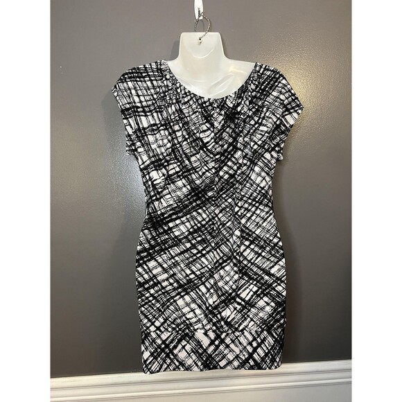 Prestige Edge Tunic Top Womens Large Black White Geometric Stretch Blouse Scoop - Picture 4 of 7